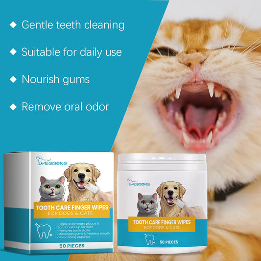 Yegbong 50pcs Pet Teeth Cleaning Finger Wipes For Cat Dog Dental Care Clean Earwax Remove Bad Breath Oral Care Toothbrush Wipes