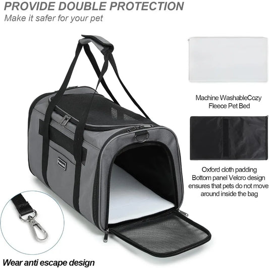 Foldable SoftSided Pet Carrier for Cats and Small Dogs Up to 20 Lbs with 4 Ventilated Windows EscapeProof Design Airline Approv