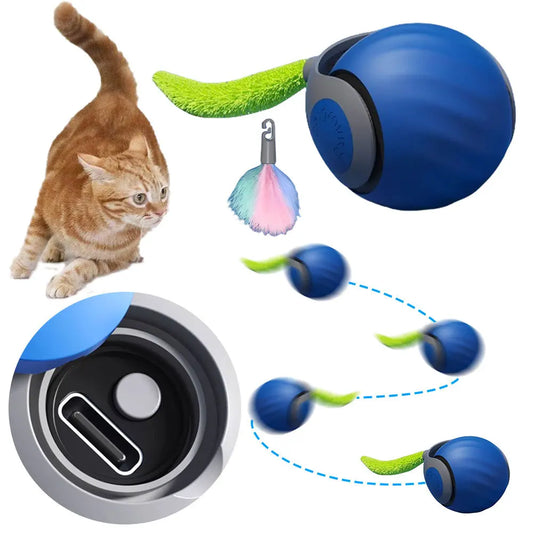 Cat Interactive Ball Toy Automatic Rolling Ball with Tail Rechargeable Smart Pet Interactive Toy Intelligent Mouse for Cat