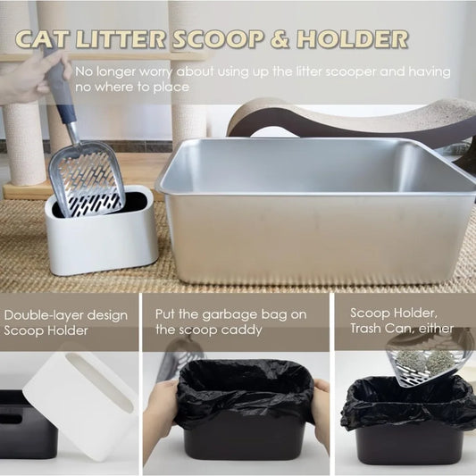 Heavy-Duty Metal Cat Litter Scoop with Holder, Aluminum Cats Litter Scooper Captures All Clumps, Kitty Metal Scooper and Holder