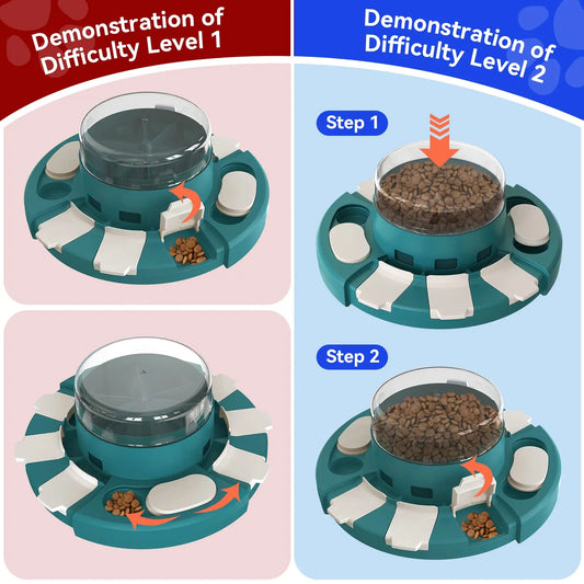 KADTC Dog Puzzle Toys w/Button Mind Games Level 2 in 1 Food Dispenser Slow Feeder Treat Puzzles Bowl Puppy Mental Stimulation Ga