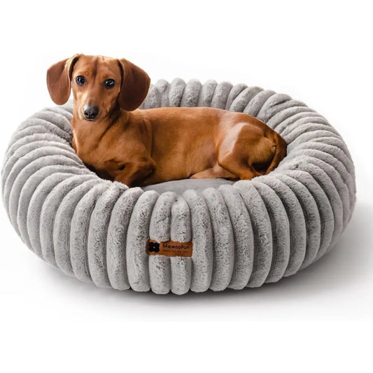 Donut Dog Beds for Small Dog Calming Bed Round Cute Puppy Bed with NonSlip Bm Fluffy Washable Pet Bed for Puppy and Kitten Grey