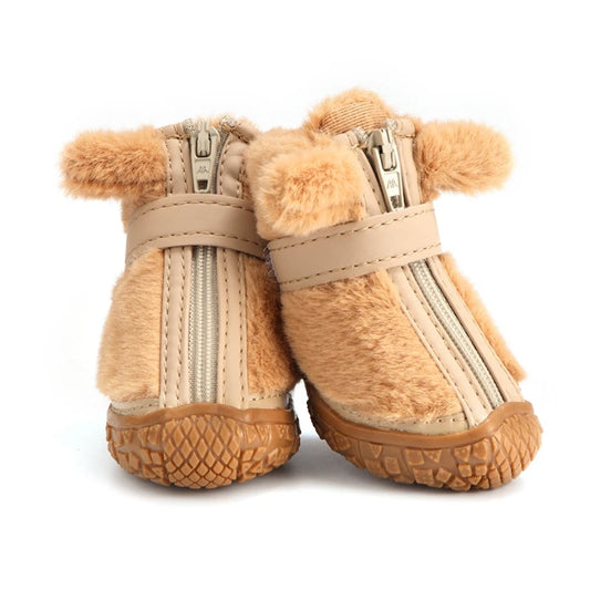 4PCS Dog Snow Boots for Small Medium Dogs Warm Plush Boots Paw Protector Winter Dog Shoes with Adjustable Strip Antislip Sole