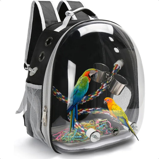 Bird Travel Backpack Carrier Bird Cage for Small Medium Size Parakeet Budgies Cockatiel Space Capsule Clear Bubble Window with