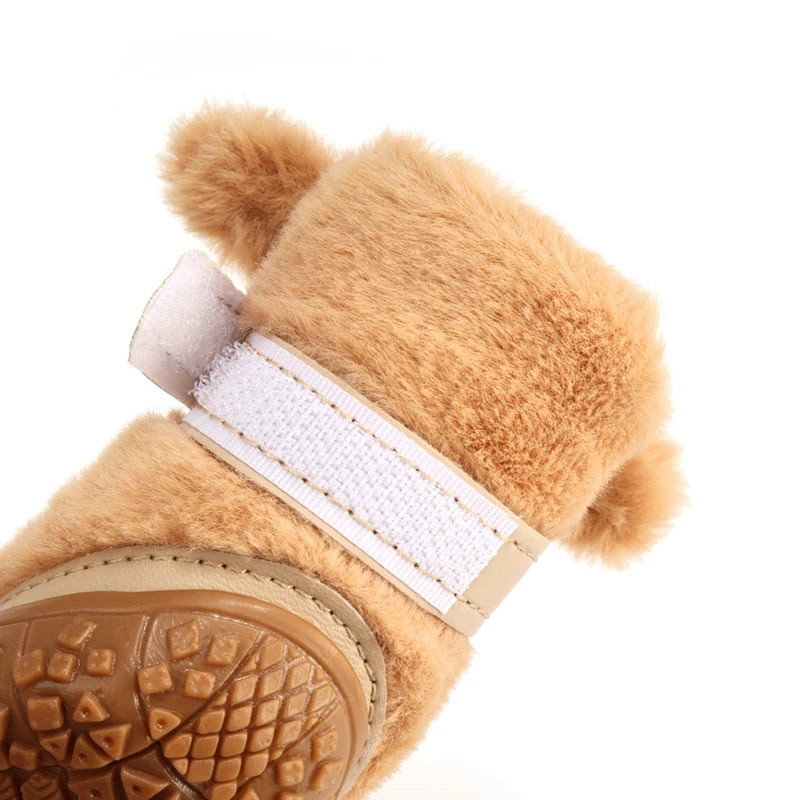 4PCS Dog Snow Boots for Small Medium Dogs Warm Plush Boots Paw Protector Winter Dog Shoes with Adjustable Strip Antislip Sole