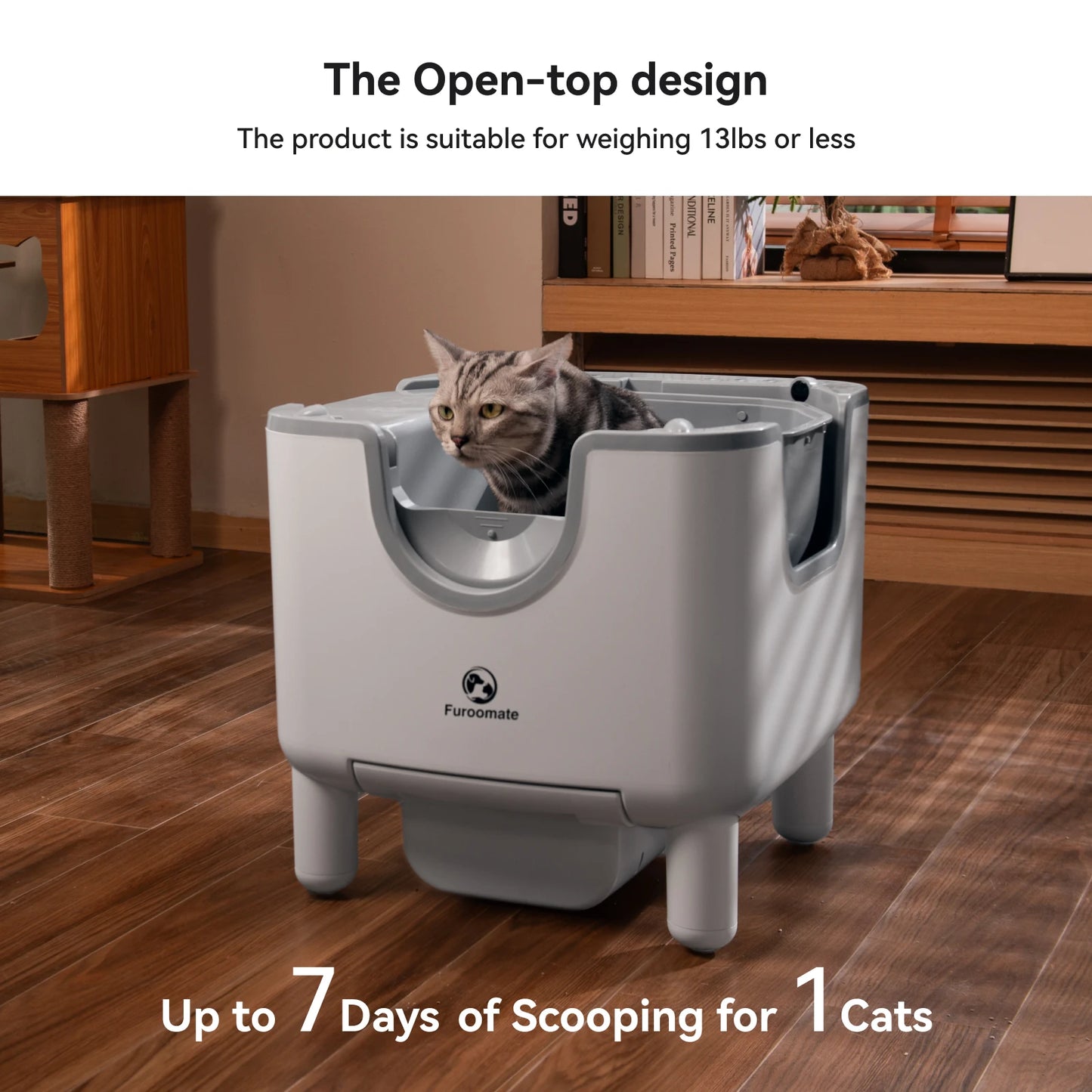 F6 Self-Cleaning Litter Box - Open-Top Automatic Cat Litter Box with Odor Control, Safety Features, and Easy Maintenance