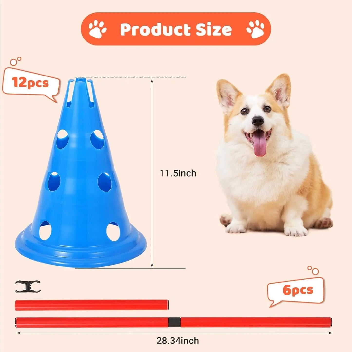 Dog Agility Course Backyard Set Dog Obstacle Course Training Starter Kit with Tunnel, Puppy Agile Training Hurdle Adjustable