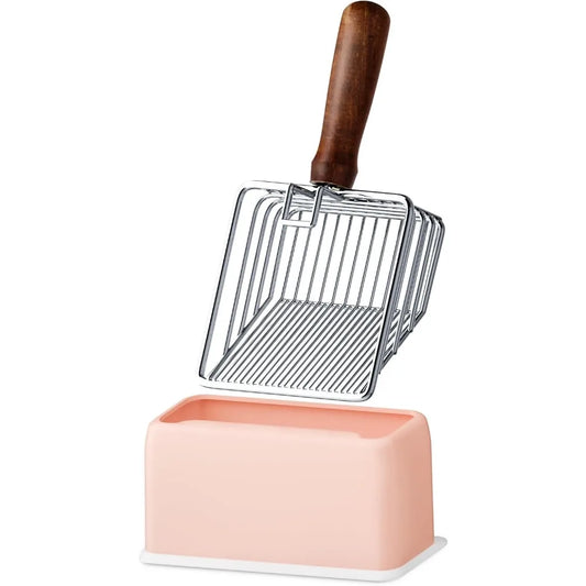Cat Litter Scoop with Holder, Metal Cat Litter Scooper, Stainless Steel Heavy Duty Deep Shovel, Fast Fine Scoop Away Cat Litter