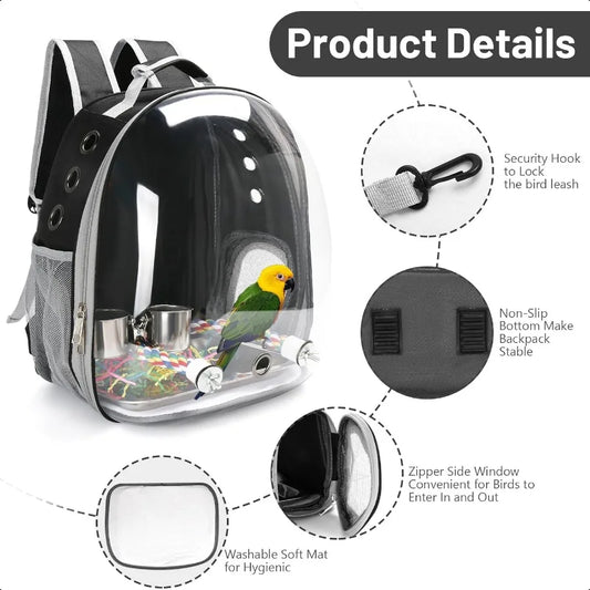 Bird Travel Backpack Carrier Bird Cage for Small Medium Size Parakeet Budgies Cockatiel Space Capsule Clear Bubble Window with