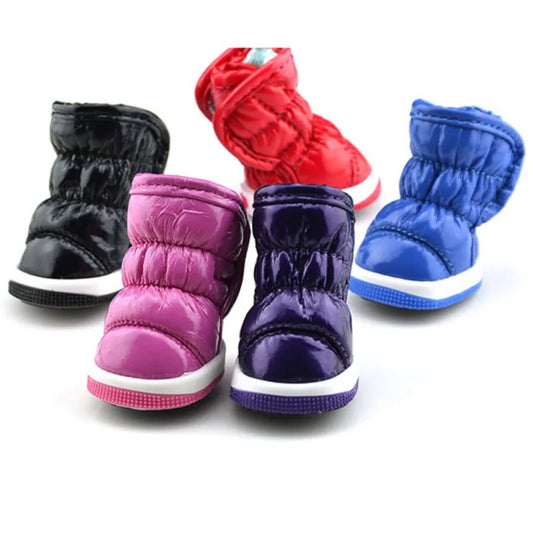 4pcs/sets Winter Dog Shoes Warm Fleece Puppy Pet Shoes Waterproof Dog Snow Boots For Small Dogs Chihuahua Yorkie Teddy Shoes