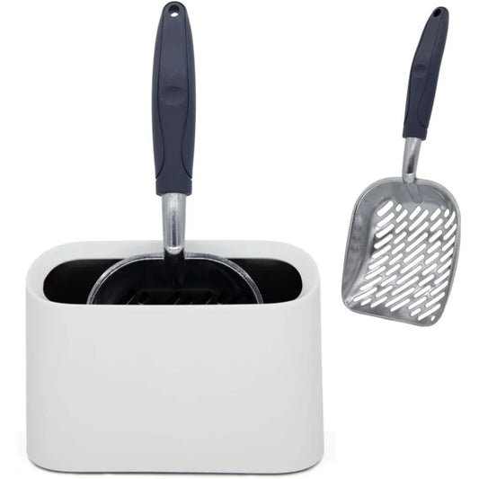 Heavy-Duty Metal Cat Litter Scoop with Holder, Aluminum Cats Litter Scooper Captures All Clumps, Kitty Metal Scooper and Holder