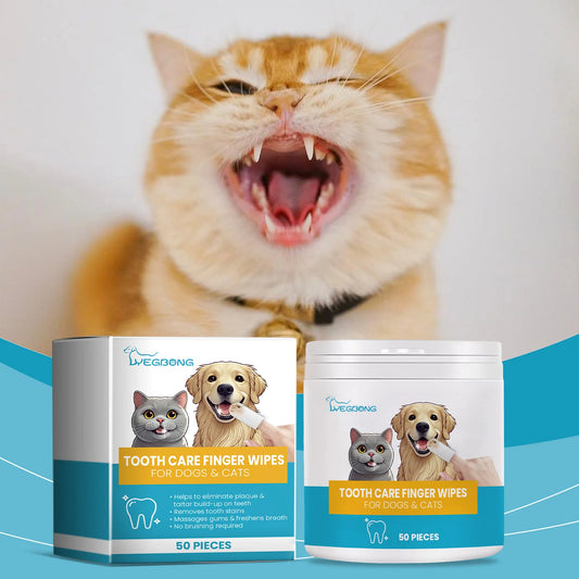Yegbong 50pcs Pet Teeth Cleaning Finger Wipes For Cat Dog Dental Care Clean Earwax Remove Bad Breath Oral Care Toothbrush Wipes