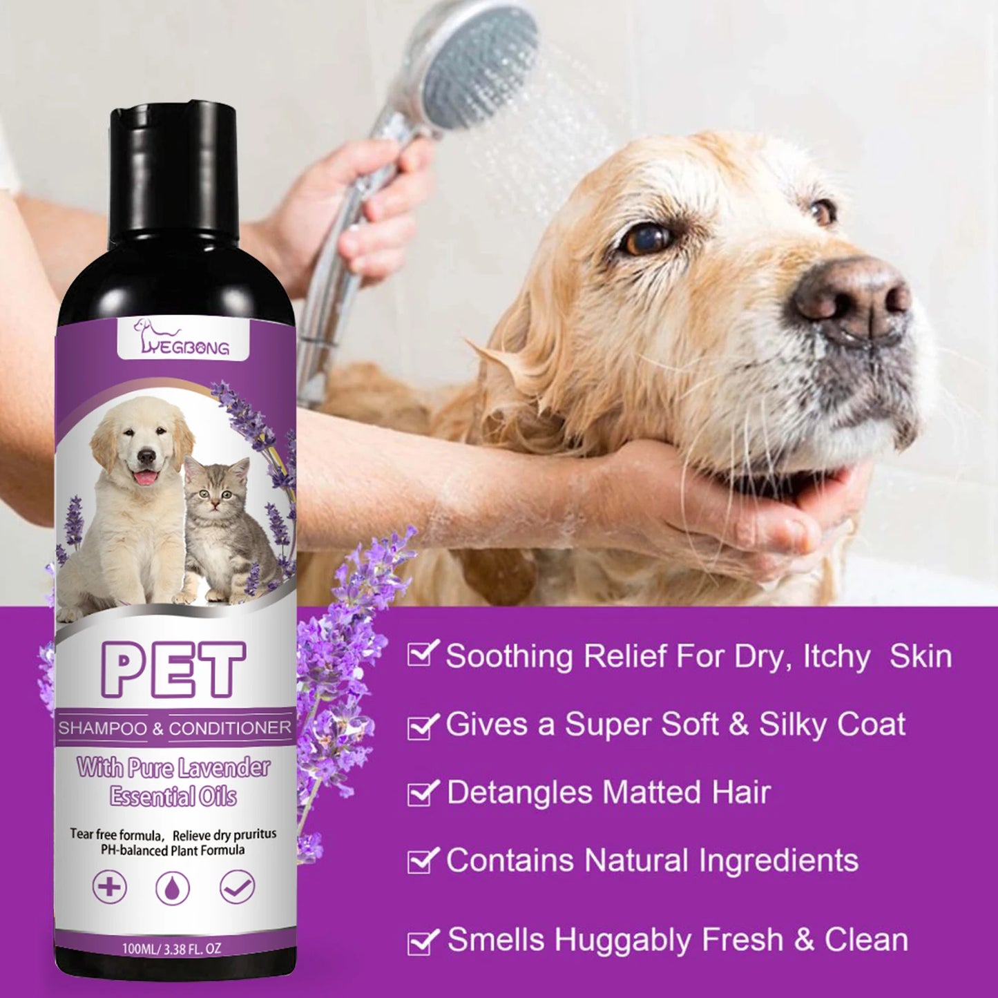 Yegbong 100ml Pet Shampoo For Dogs Cats Fur Softening Soothe Skin Itching Moisture Puppy Fur Wash Lasting Fragrance Pet Shampoo