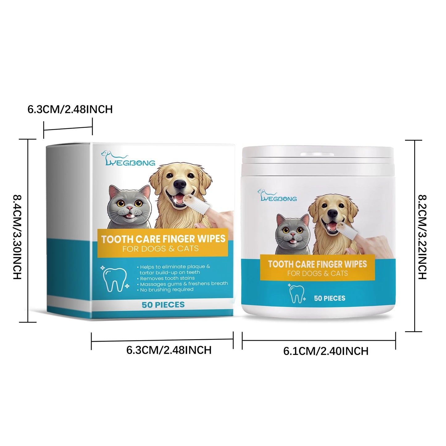 Yegbong 50pcs Pet Teeth Cleaning Finger Wipes For Cat Dog Dental Care Clean Earwax Remove Bad Breath Oral Care Toothbrush Wipes