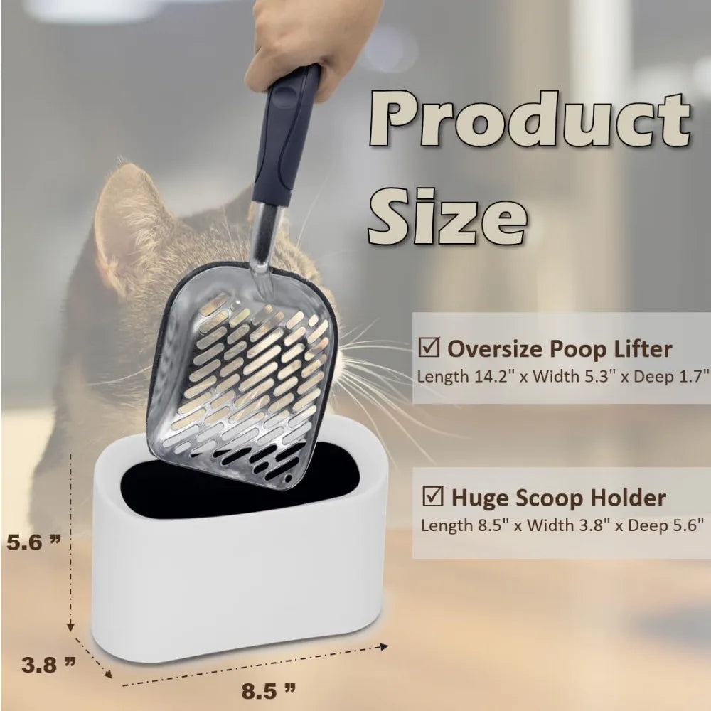 Heavy-Duty Metal Cat Litter Scoop with Holder, Aluminum Cats Litter Scooper Captures All Clumps, Kitty Metal Scooper and Holder