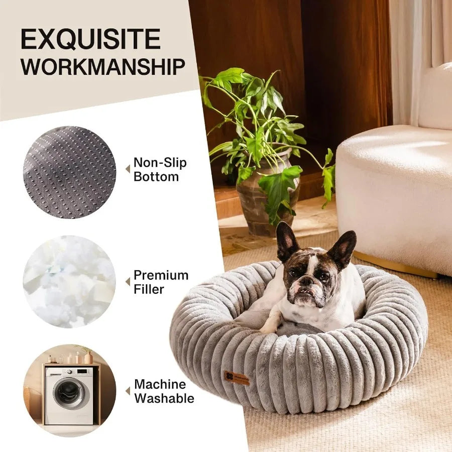Donut Dog Beds for Small Dog Calming Bed Round Cute Puppy Bed with NonSlip Bm Fluffy Washable Pet Bed for Puppy and Kitten Grey