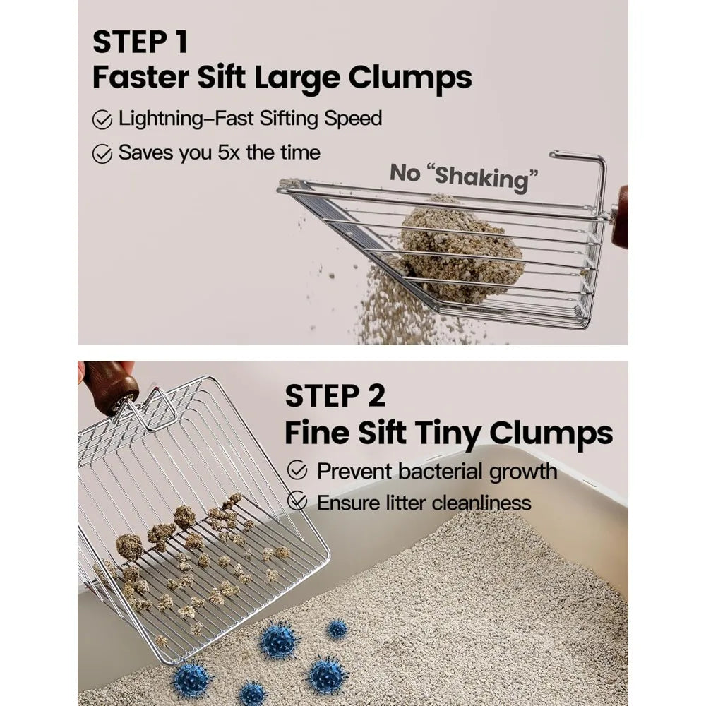 Cat Litter Scoop with Holder, Metal Cat Litter Scooper, Stainless Steel Heavy Duty Deep Shovel, Fast Fine Scoop Away Cat Litter