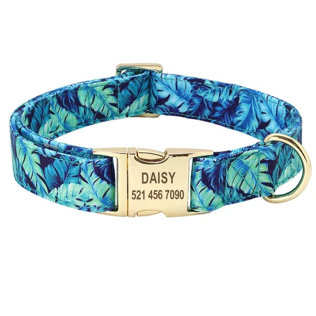 Flower Dog Collar Leash Set Custom Small Medium Large Dog Pet Collars Floral Print Nylon Dog Collars with Treat Bag Snack Bag