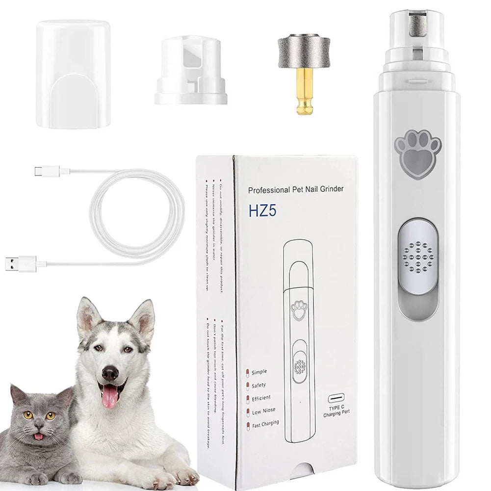 Electric Pet Nail Clipper USB Rechargeable LED Light Paws Nail Cutter Painless 2-Speed with Polisher Wheel for Pet Paws Grooming