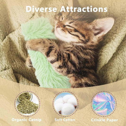 3 pack catnip toys,soft and durable cat pillows toys, crinkle sound catnip catnip toys,indoor interactive cat kicker toy, compan