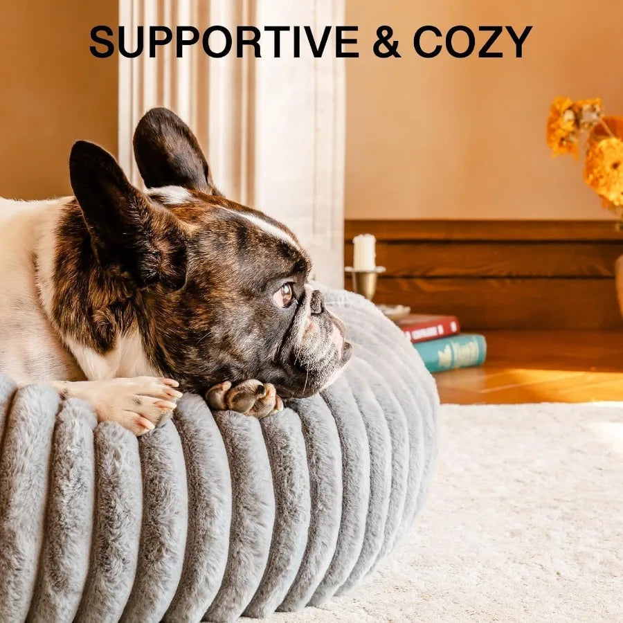 Donut Dog Beds for Small Dog Calming Bed Round Cute Puppy Bed with NonSlip Bm Fluffy Washable Pet Bed for Puppy and Kitten Grey