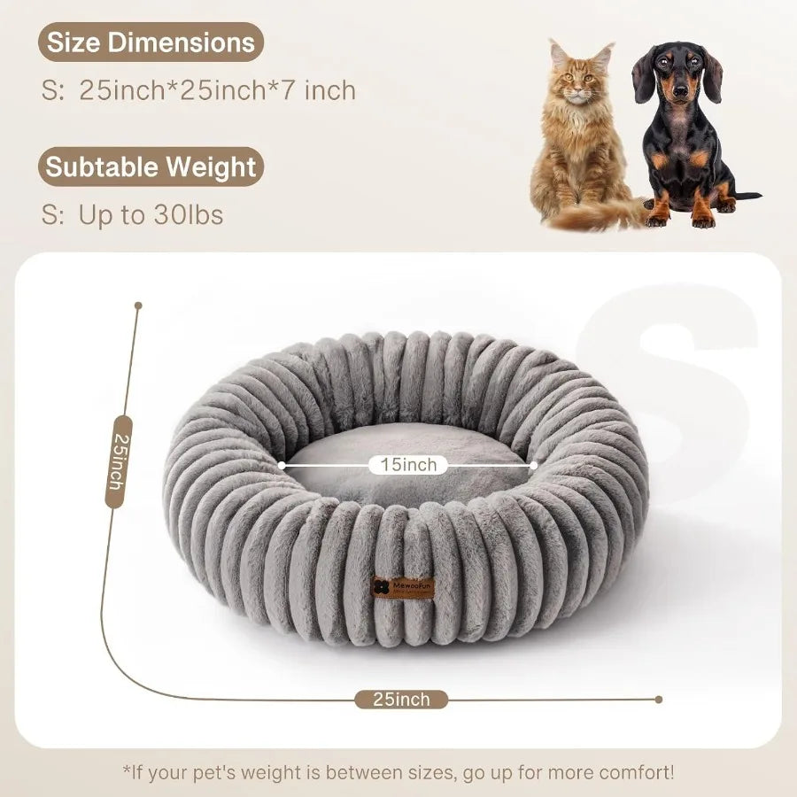 Donut Dog Beds for Small Dog Calming Bed Round Cute Puppy Bed with NonSlip Bm Fluffy Washable Pet Bed for Puppy and Kitten Grey