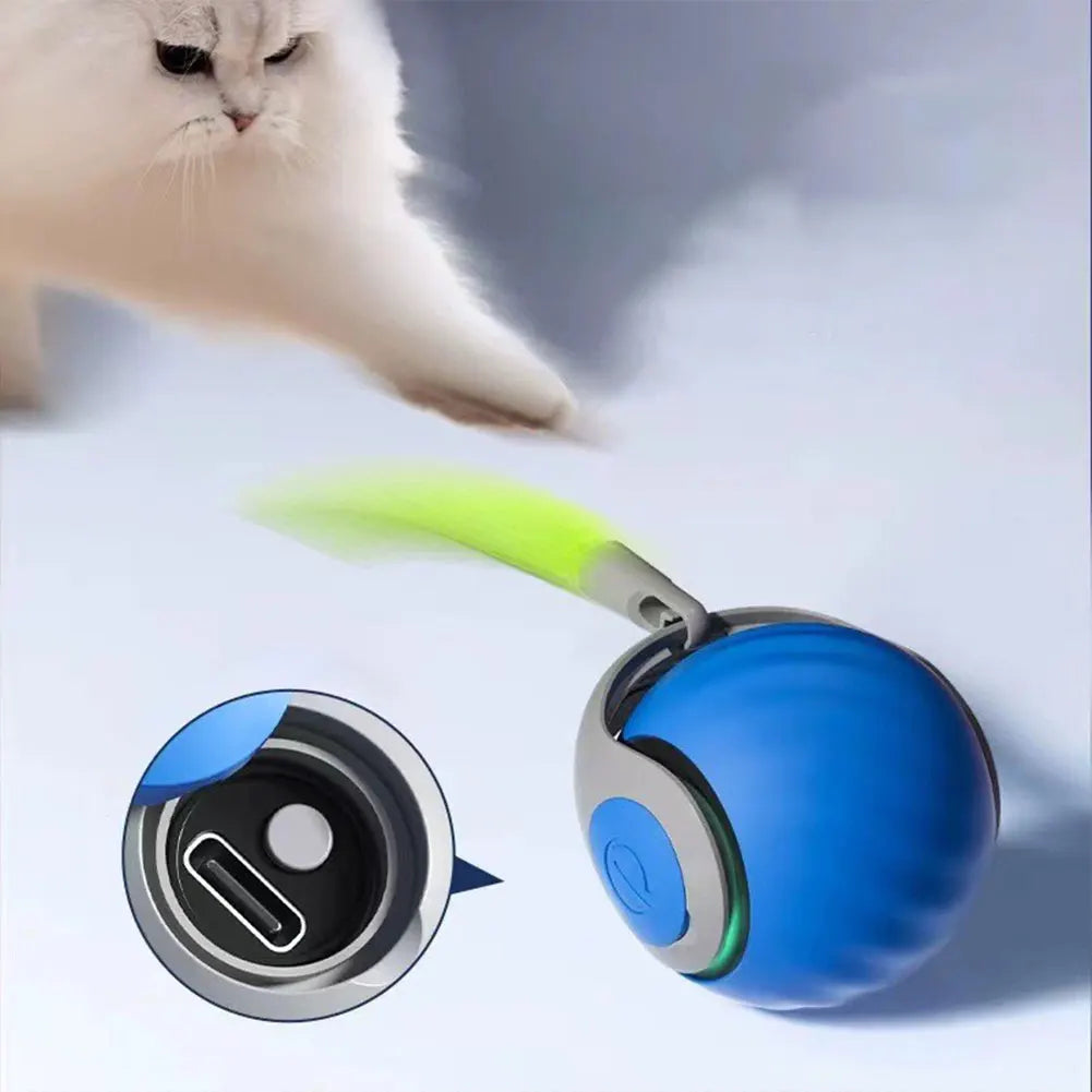 Cat Interactive Ball Toy Automatic Rolling Ball with Tail Rechargeable Smart Pet Interactive Toy Intelligent Mouse for Cat