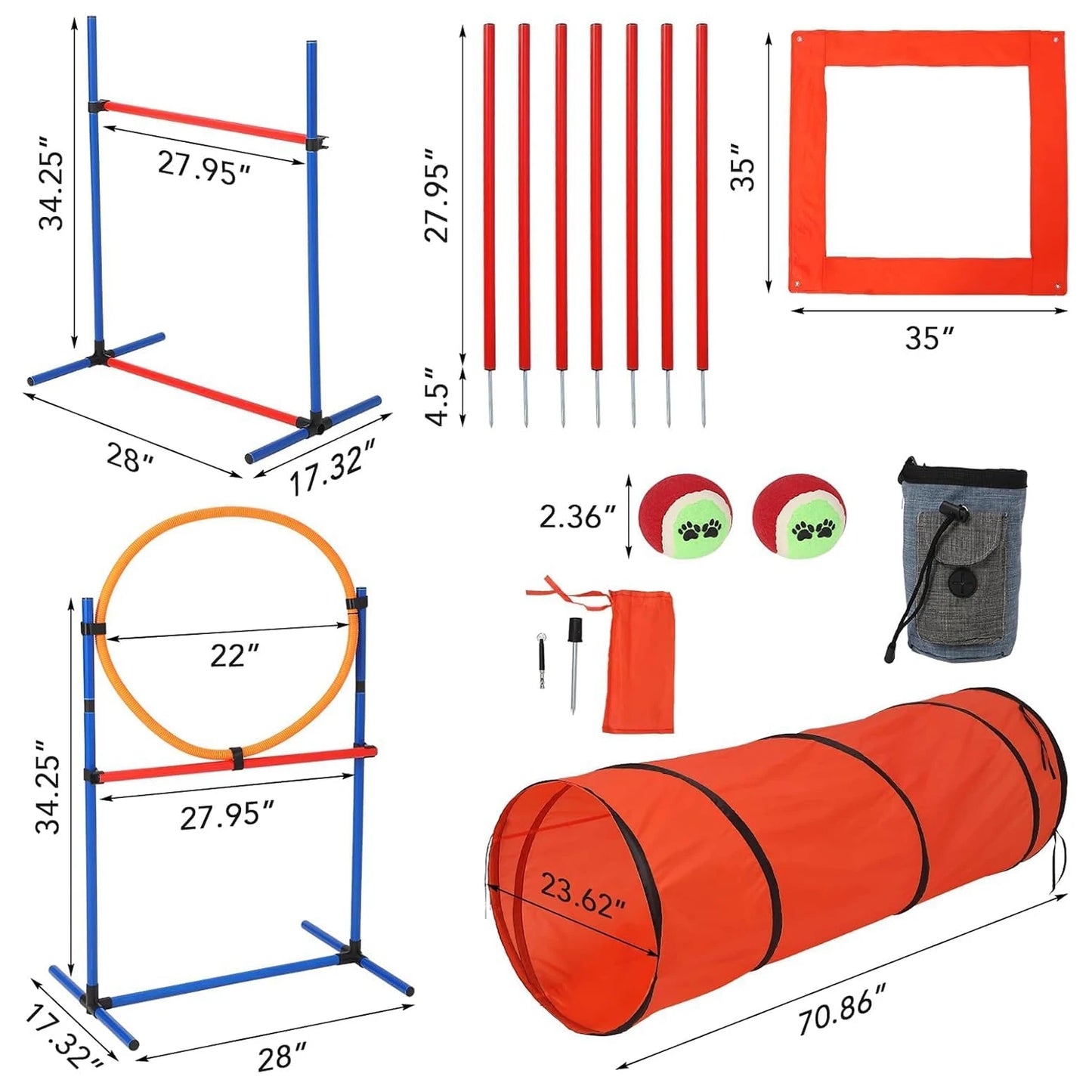 Dog Agility Course Backyard Set  Dog Obstacle Course Training Starter Kit with Tunnel, Puppy Agile Training Hurdle Adjustable