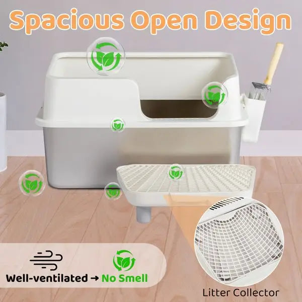Stainless Steel Cat Litter Box with Lid,for Big Cats, Kitty Litter Box with Pedal Filter and Scoop, Easy Cleaning, White