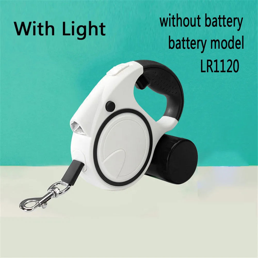 Dog Leash With Led Lights and Garbage Bag Retractable Nylon 5M Traction Rope Belt Durable Walk Run Automatic Extension Dog Lead