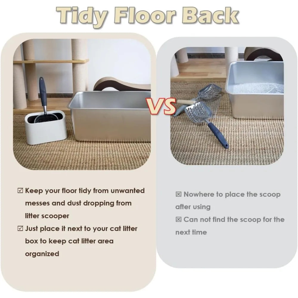 Heavy-Duty Metal Cat Litter Scoop with Holder, Aluminum Cats Litter Scooper Captures All Clumps, Kitty Metal Scooper and Holder