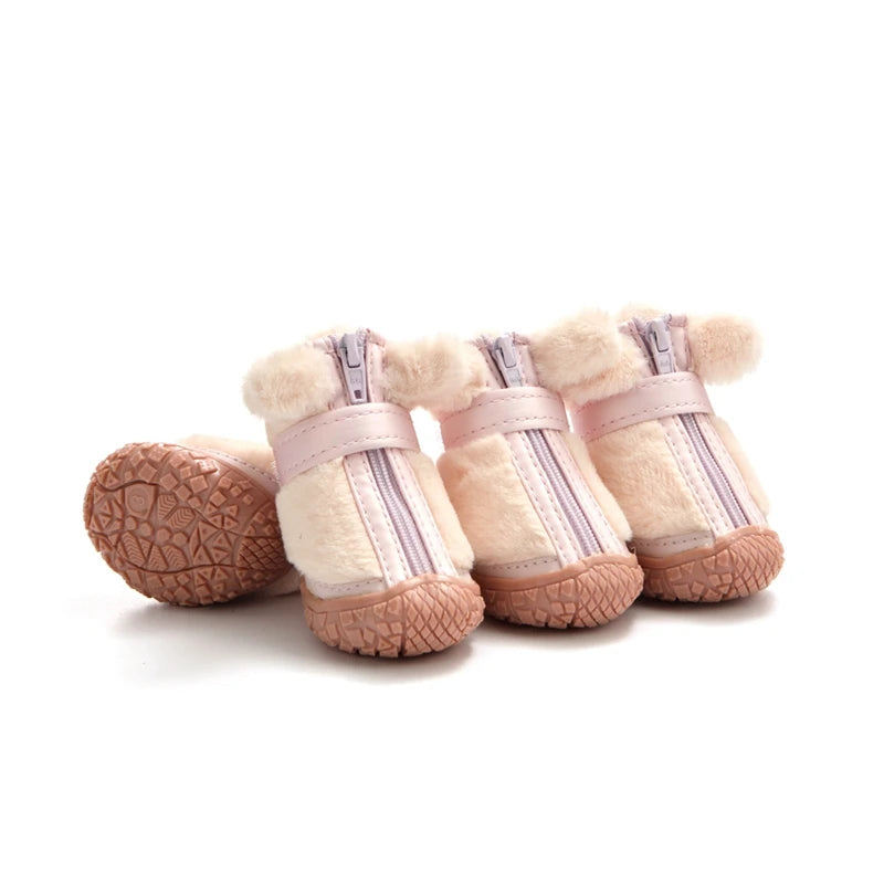 4PCS Dog Snow Boots for Small Medium Dogs Warm Plush Boots Paw Protector Winter Dog Shoes with Adjustable Strip Antislip Sole