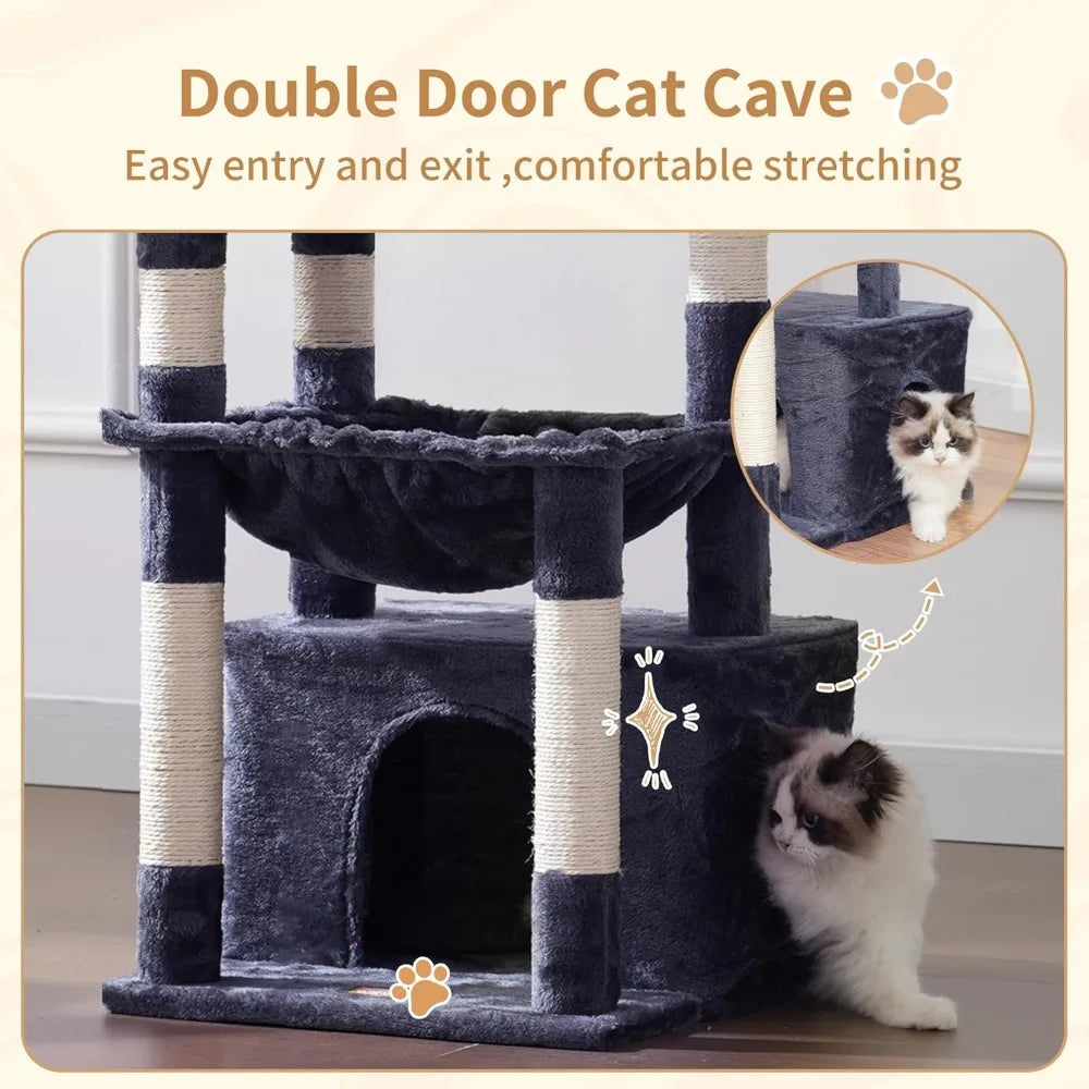 Heybly Cat Tree, Kitten Tower with Large Soft Cat Basket, Cat Condo with Spacious Cat Bed Cave with Hidden Space, Sisal-Covered