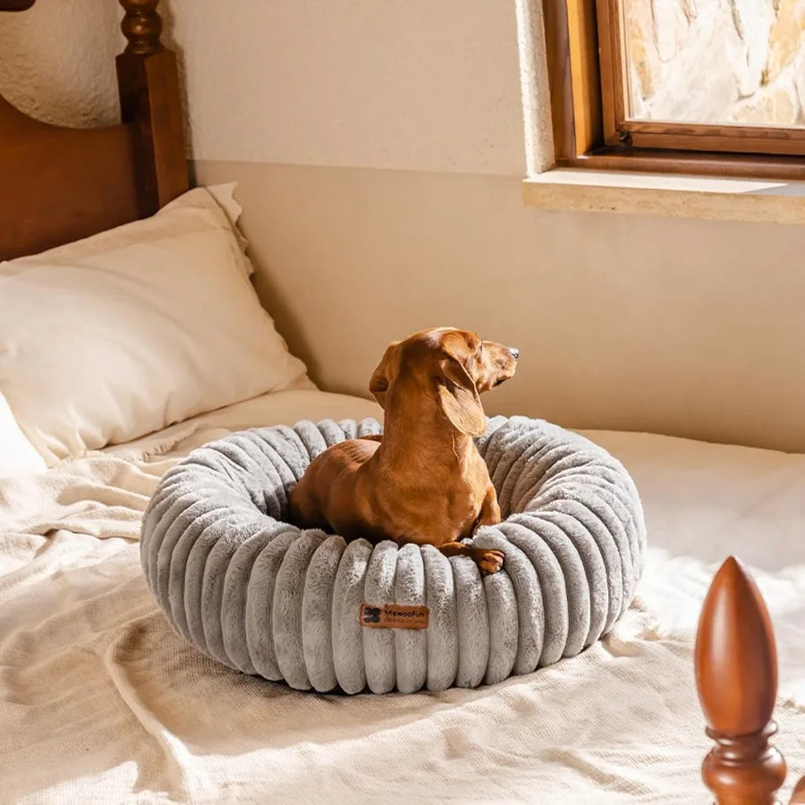 Donut Dog Beds for Small Dog Calming Bed Round Cute Puppy Bed with NonSlip Bm Fluffy Washable Pet Bed for Puppy and Kitten Grey