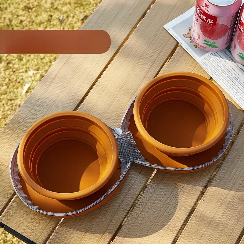 2 in 1 Foldable Silicone Dog Bowl Portable Travel Pet Feeding Double Bowl Easy to Clean for Outdoor Training pet feed supplies