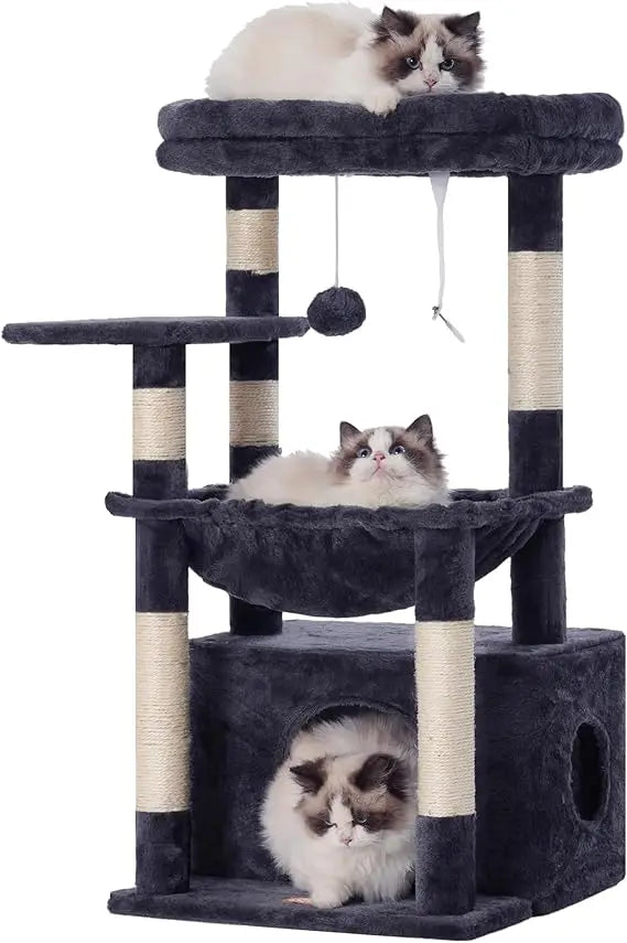 Heybly Cat Tree, Kitten Tower with Large Soft Cat Basket, Cat Condo with Spacious Cat Bed Cave with Hidden Space, Sisal-Covered