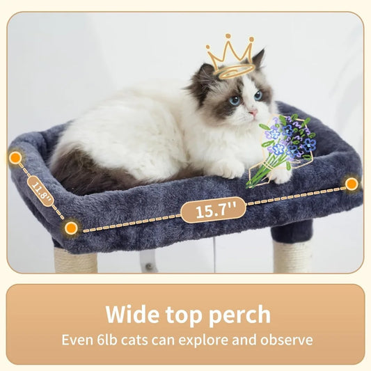 Heybly Cat Tree, Kitten Tower with Large Soft Cat Basket, Cat Condo with Spacious Cat Bed Cave with Hidden Space, Sisal-Covered
