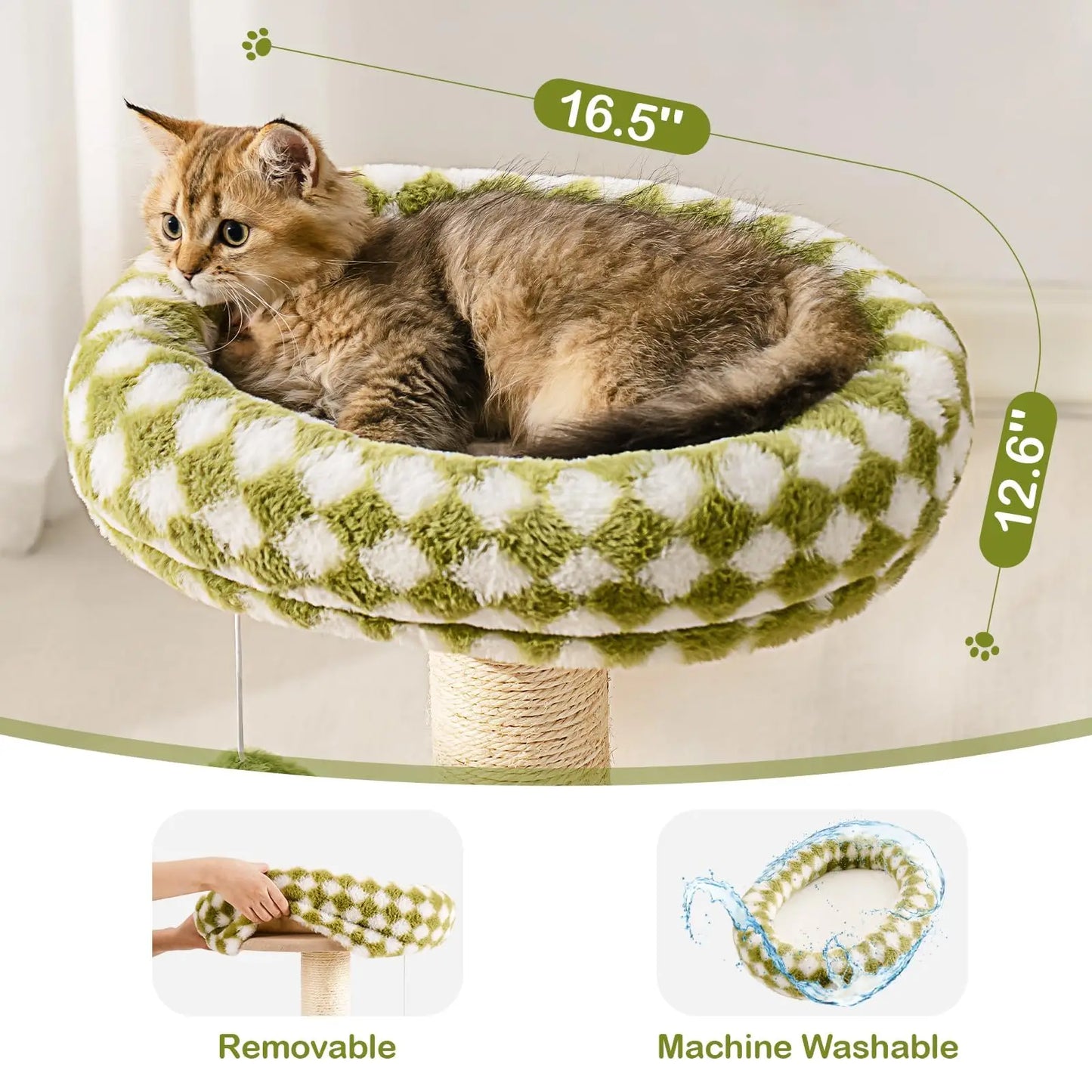 Mewoo Cat Scratching Post Bed Small Cat Tower, Sisal Cat Scratcher Cat Ball Track with Toys （Green Brown Medium)