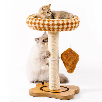 Mewoo Cat Scratching Post Bed Small Cat Tower, Sisal Cat Scratcher Cat Ball Track with Toys （Green Brown Medium)