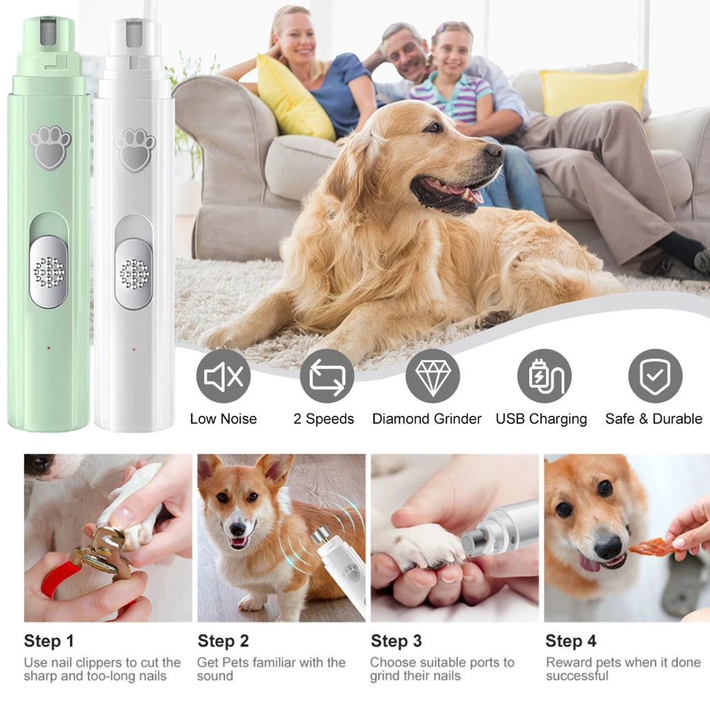 Electric Pet Nail Clipper USB Rechargeable LED Light Paws Nail Cutter Painless 2-Speed with Polisher Wheel for Pet Paws Grooming
