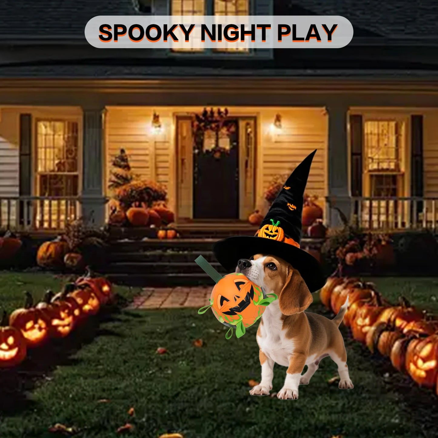 1 durable soccer design pet toy Halloween pumpkin head, orange interactive retrieval pet toy, new dog chew ball toy with straps,