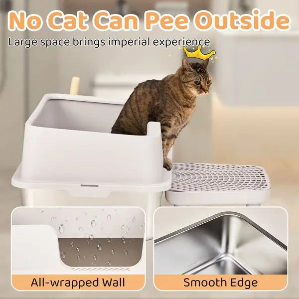 Stainless Steel Cat Litter Box with Lid,for Big Cats, Kitty Litter Box with Pedal Filter and Scoop, Easy Cleaning, White