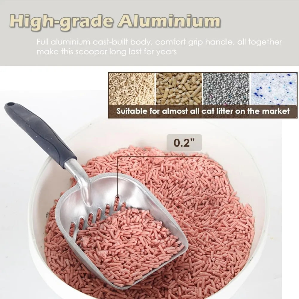 Heavy-Duty Metal Cat Litter Scoop with Holder, Aluminum Cats Litter Scooper Captures All Clumps, Kitty Metal Scooper and Holder