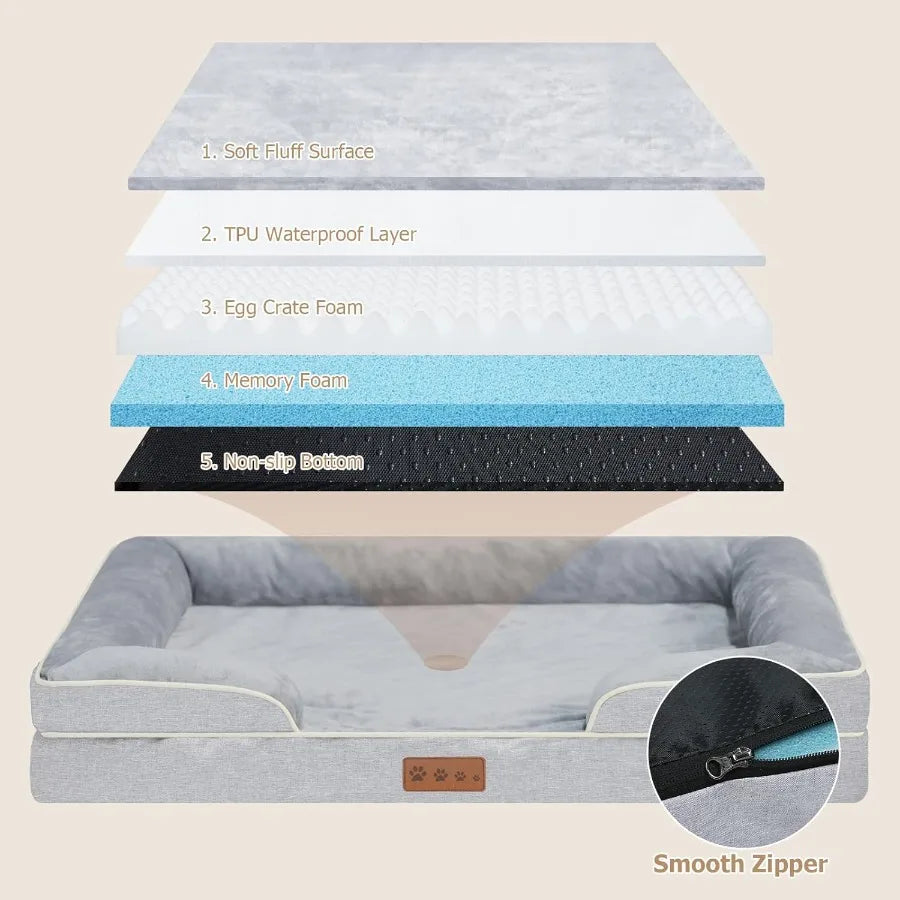 Orthopedic Dog Bed XLarge Sized Dogs Waterproof Memory Foam 44x32 Inch Pet Couch Bed with Removable Washable Cover NonSlip Bm G