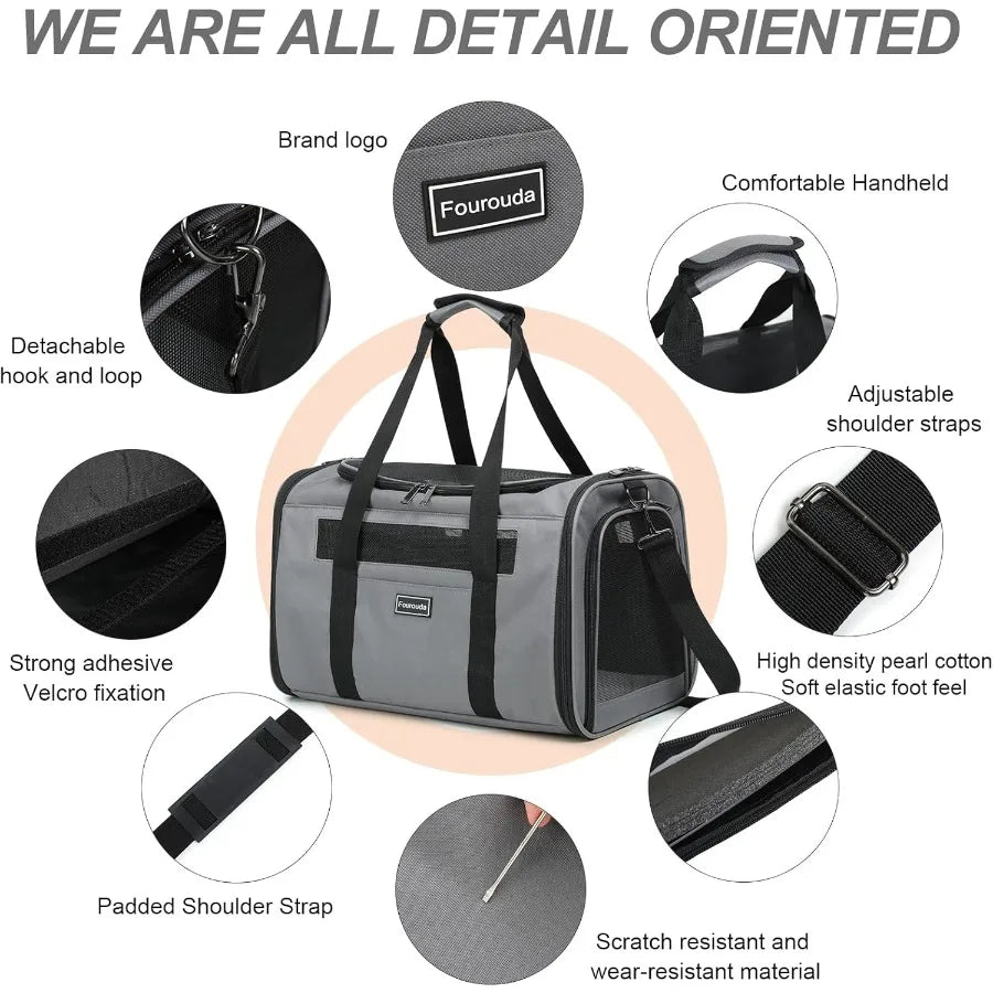 Foldable SoftSided Pet Carrier for Cats and Small Dogs Up to 20 Lbs with 4 Ventilated Windows EscapeProof Design Airline Approv