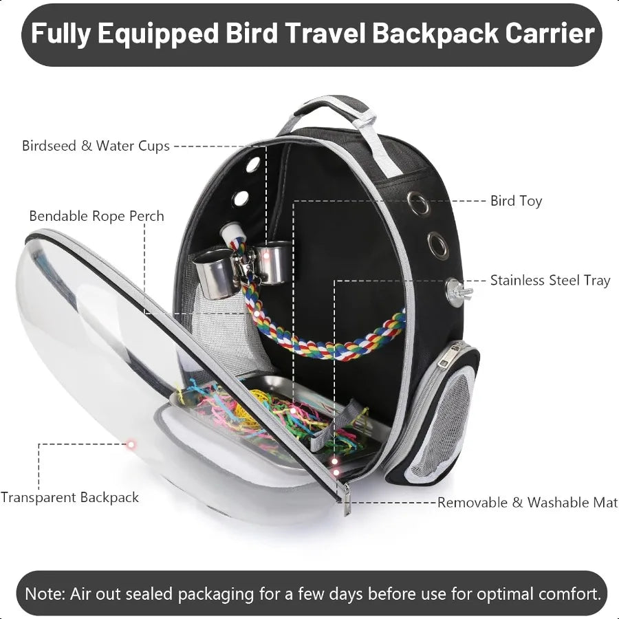 Bird Travel Backpack Carrier Bird Cage for Small Medium Size Parakeet Budgies Cockatiel Space Capsule Clear Bubble Window with