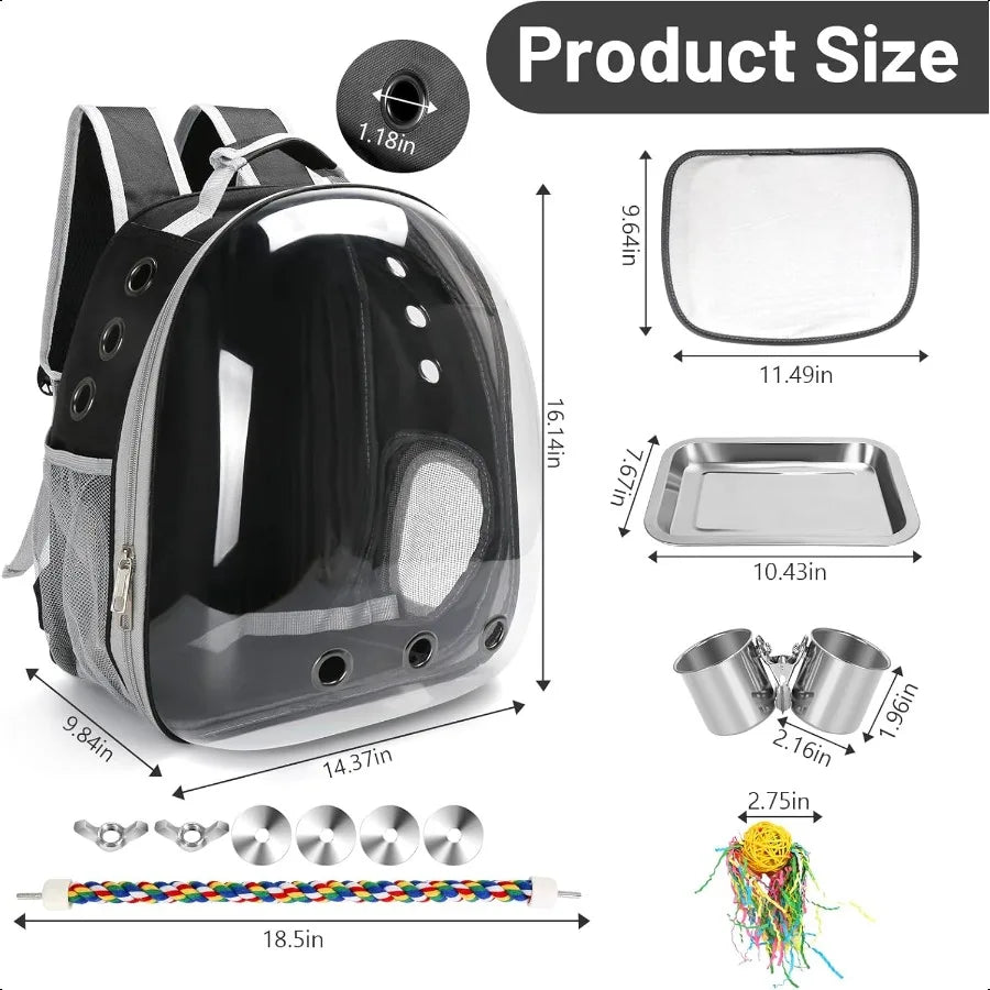 Bird Travel Backpack Carrier Bird Cage for Small Medium Size Parakeet Budgies Cockatiel Space Capsule Clear Bubble Window with
