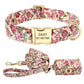 Flower Dog Collar Leash Set Custom Small Medium Large Dog Pet Collars Floral Print Nylon Dog Collars with Treat Bag Snack Bag