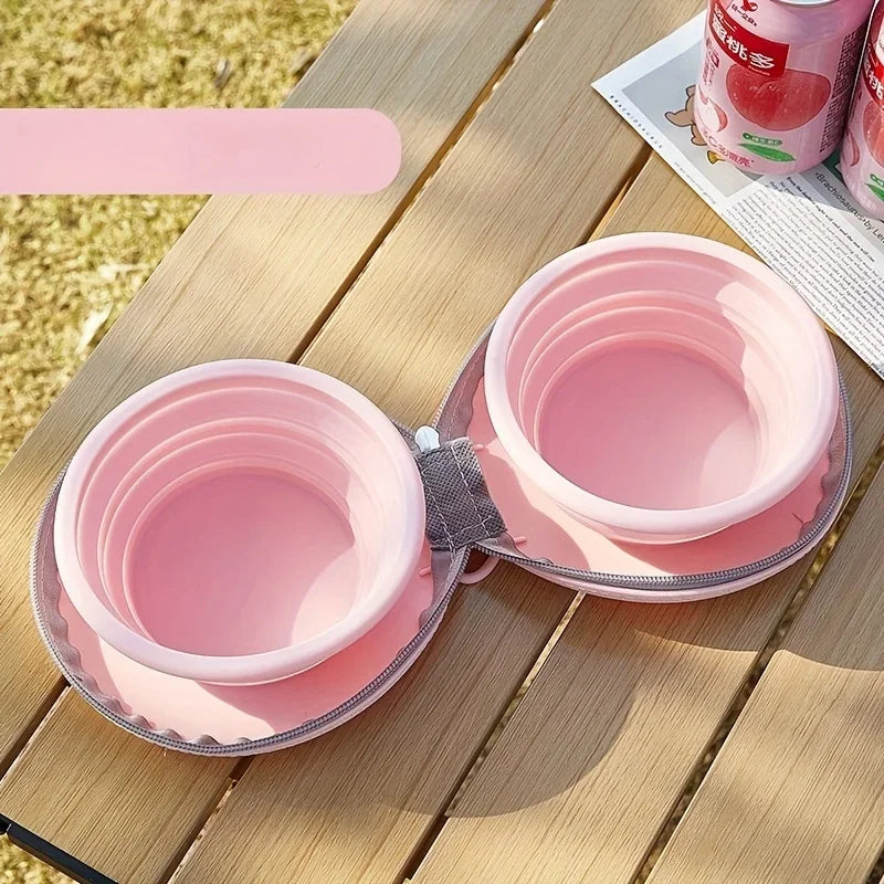 2 in 1 Foldable Silicone Dog Bowl Portable Travel Pet Feeding Double Bowl Easy to Clean for Outdoor Training pet feed supplies
