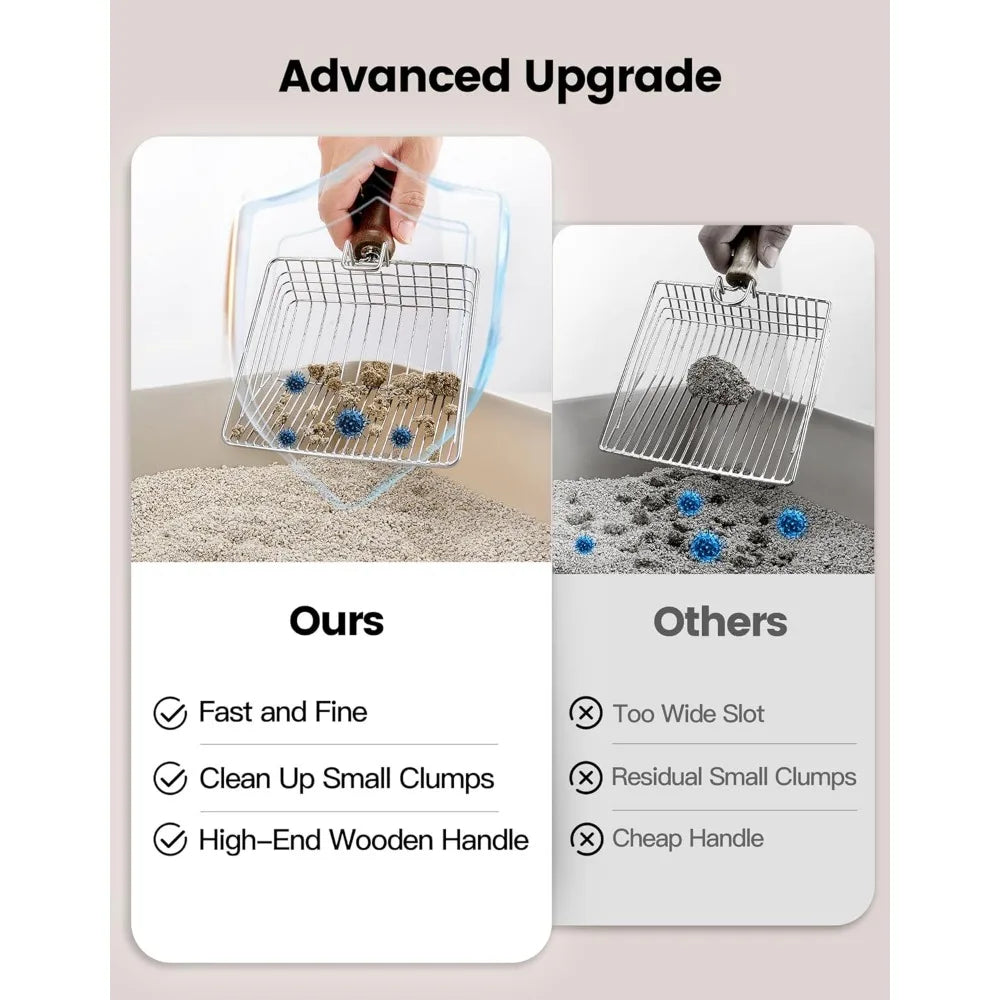 Cat Litter Scoop with Holder, Metal Cat Litter Scooper, Stainless Steel Heavy Duty Deep Shovel, Fast Fine Scoop Away Cat Litter